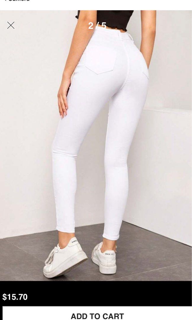 SHEIN Essnce Women's Plus Size High Waisted Stretchy Skinny Jeans, White