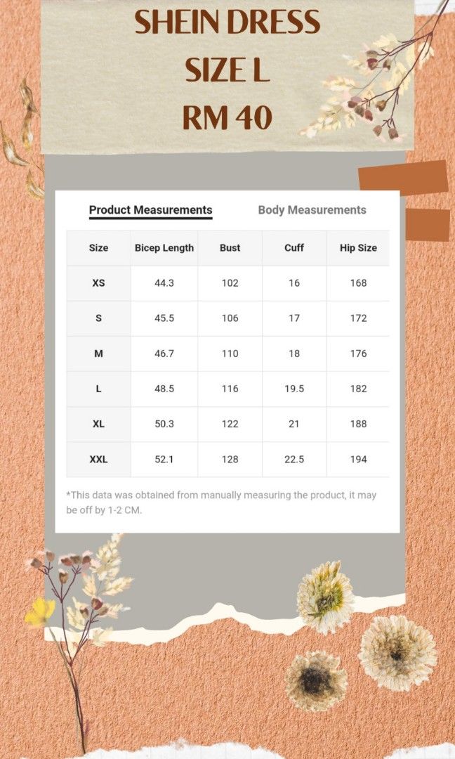 Shein dress online size chart