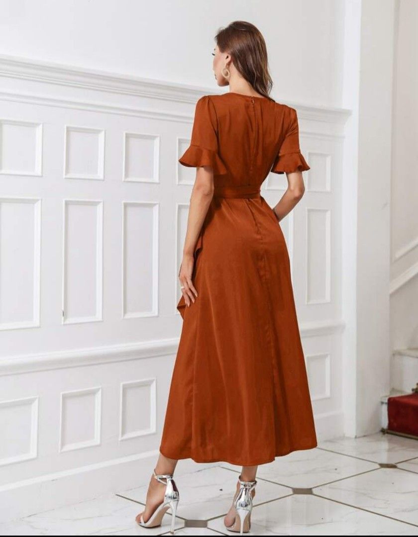 Burnt orange wrap dress best sale