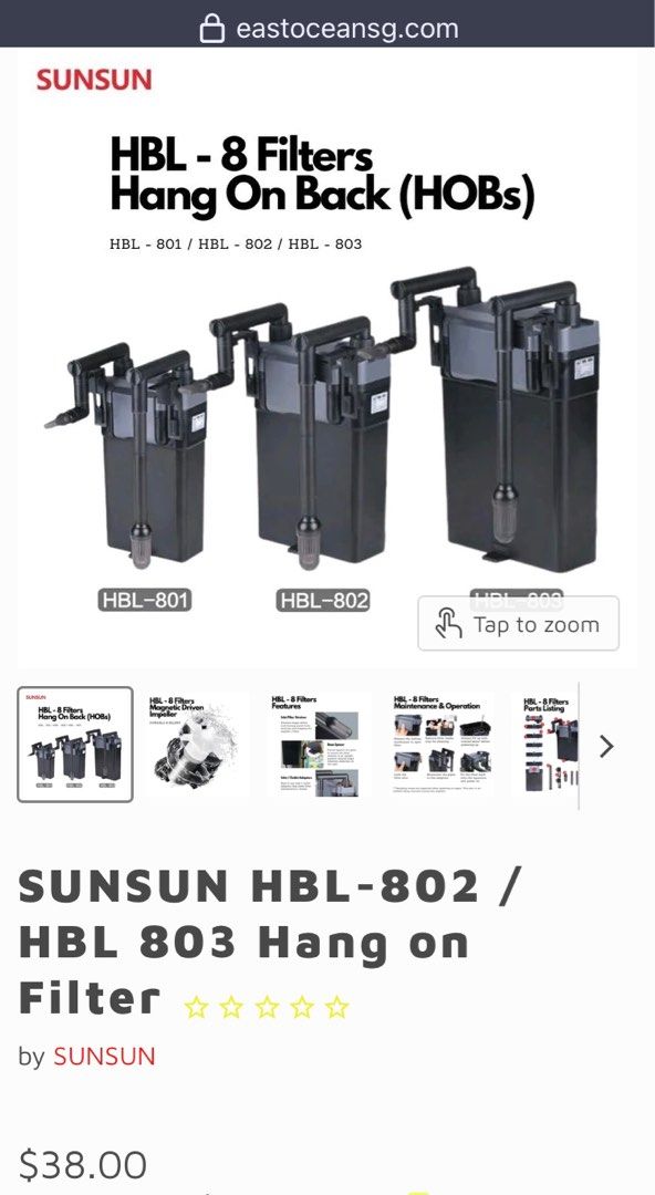 SUNSUN HBL-802 HANG On Filter Filtre suspendu 500 l/h 6 W 100 l