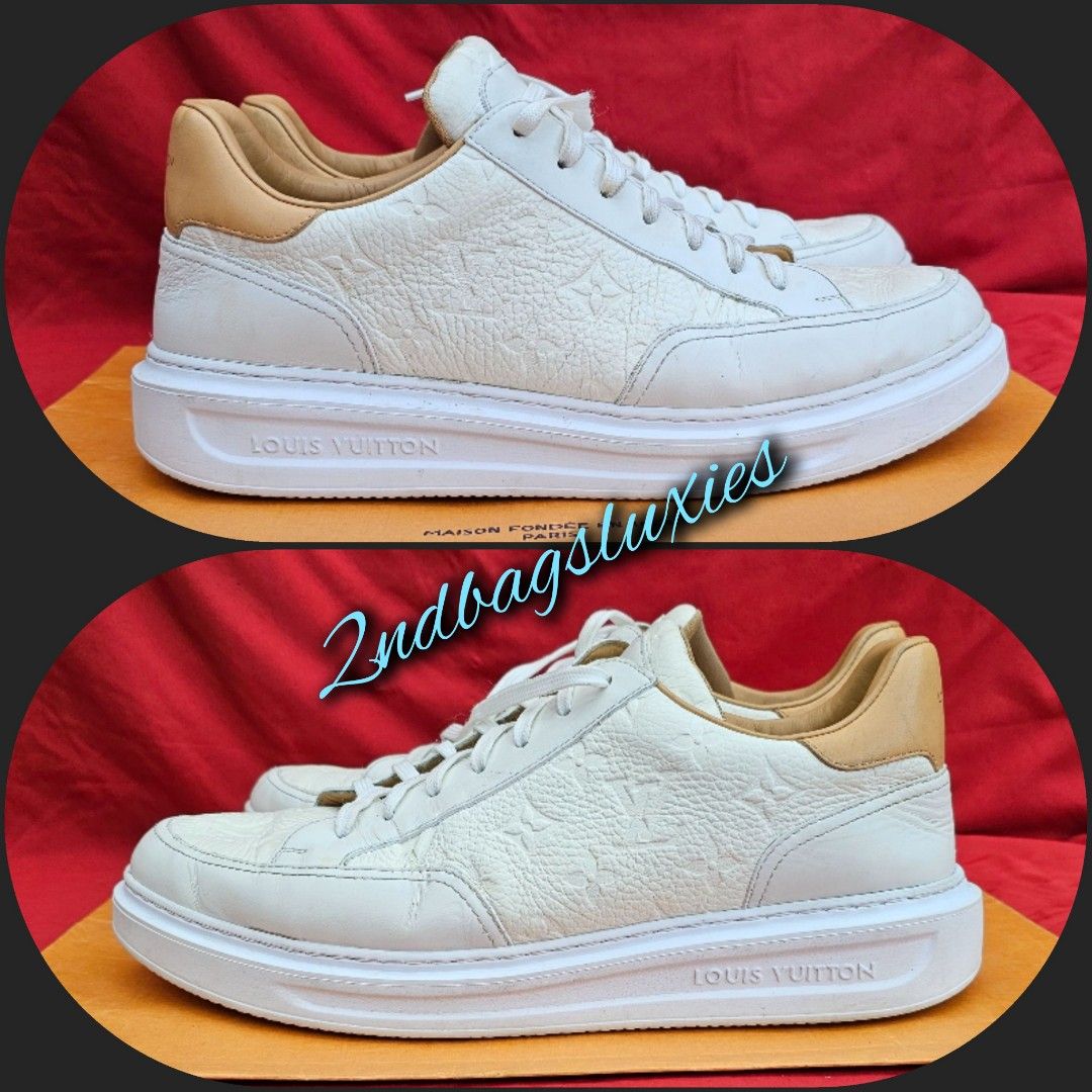 LOUIS VUITTON Lambskin Embossed Monogram Time Out Sneakers 37.5 White  1296670