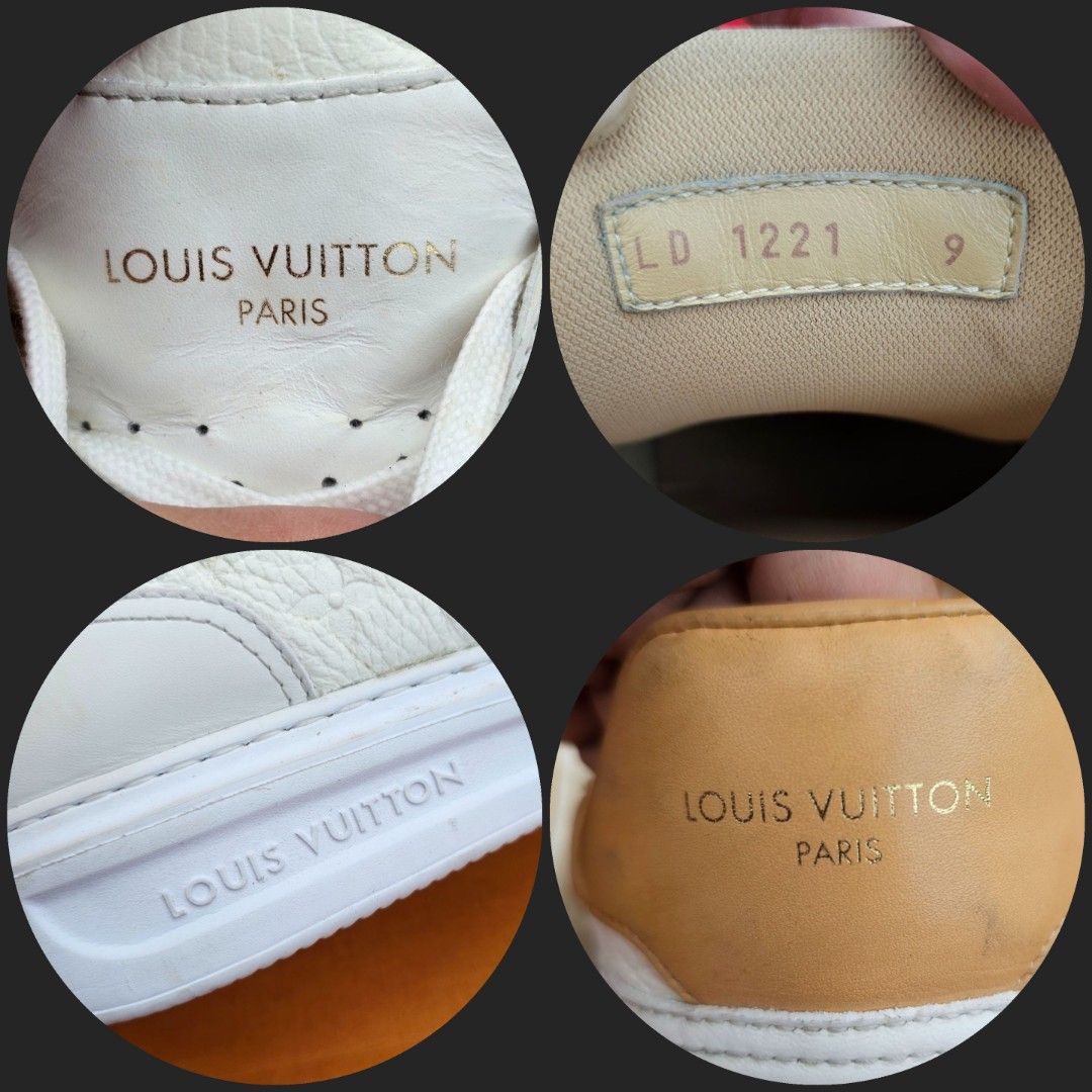 LOUIS VUITTON Grained Calfskin Embossed Monogram Mens Beverly Hills Sneakers  10.5 White 1105610
