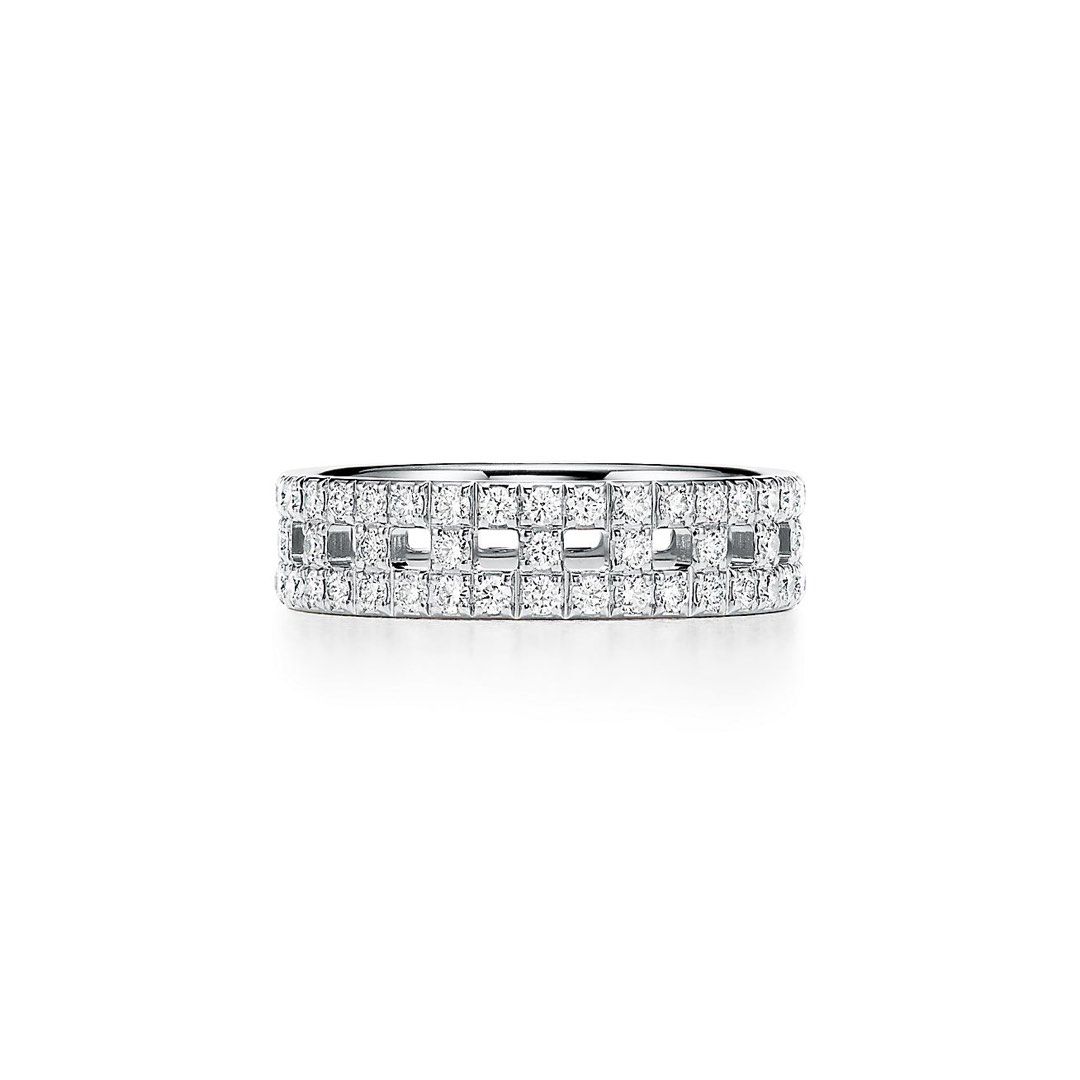 Tiffany And Co T True Ring 18K White Gold full pave, 女裝, 飾物及