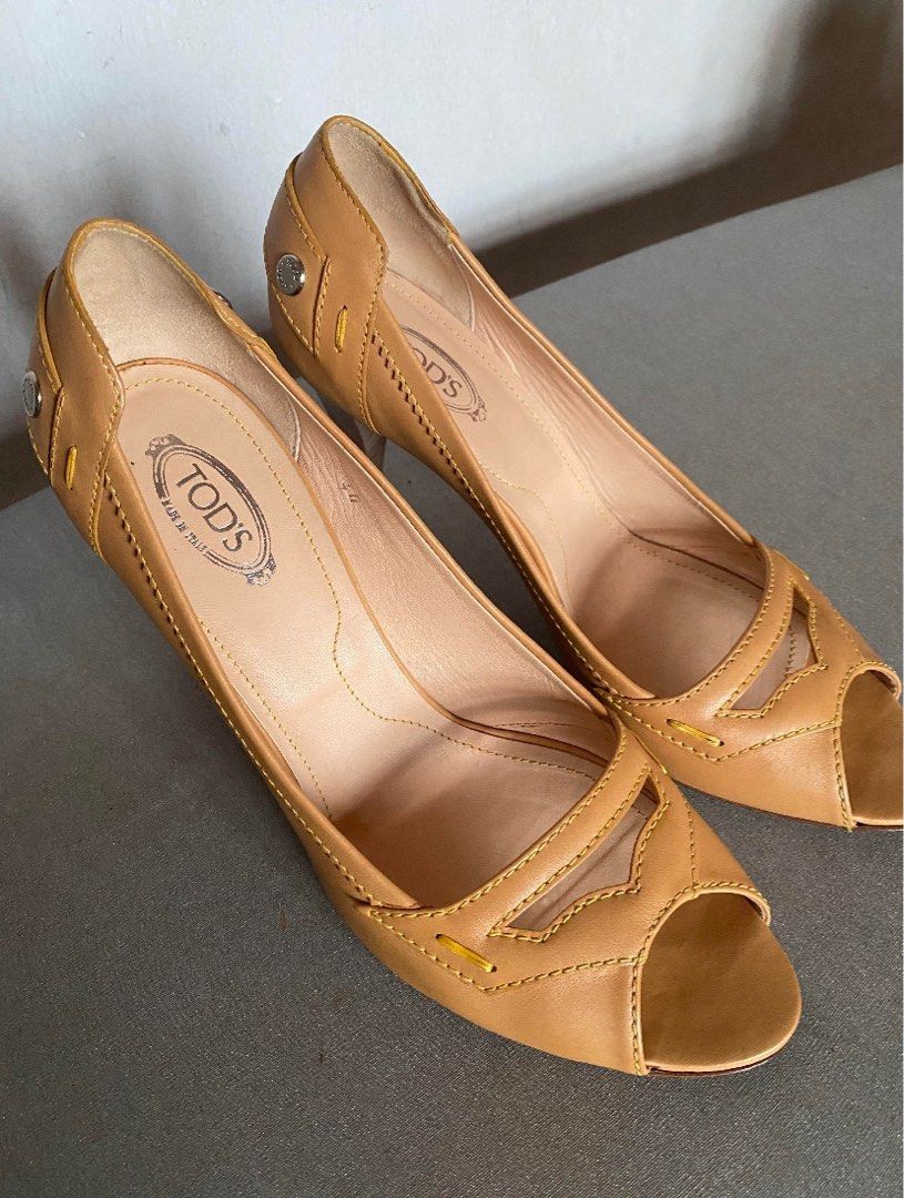 Camel peep cheap toe heels