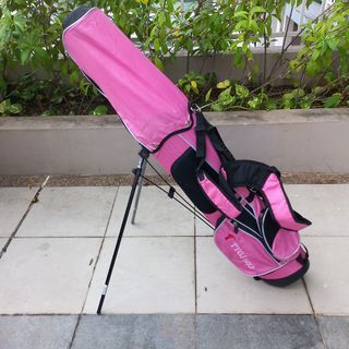 TYGJ Ultra Lightweight Golf Club Bag Stand Junior in Pink for Kids/ Girls, w/ Zipped Golf Bag Rain Hood Top Cover Waterproof, Nylon, Dual Strap Carry Organizer Storage Pouch w/ Shoe Compartment