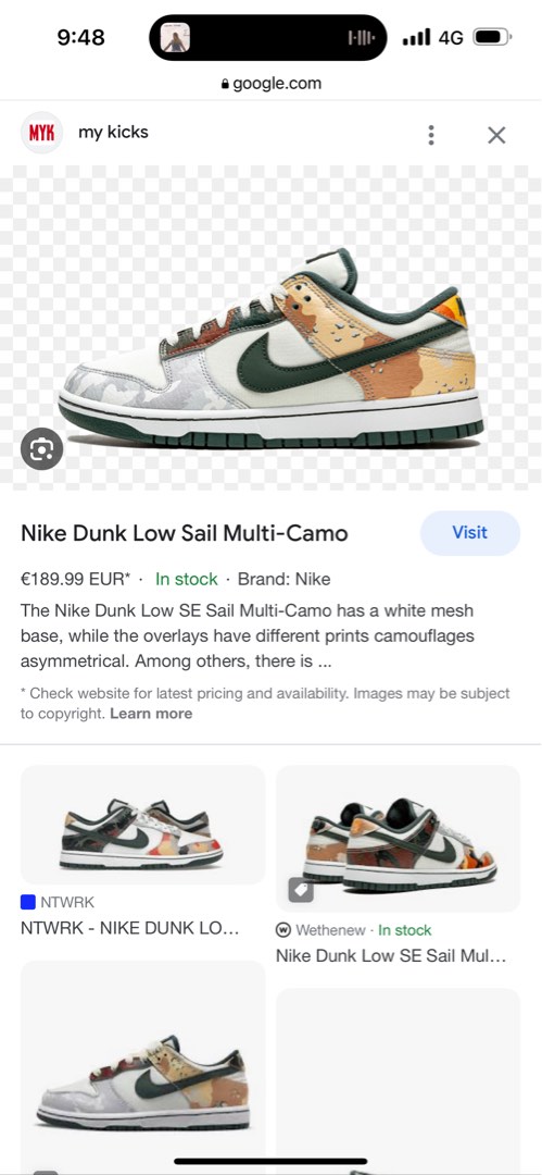 US 9 Nike Dunk Low Sail Multi Camo