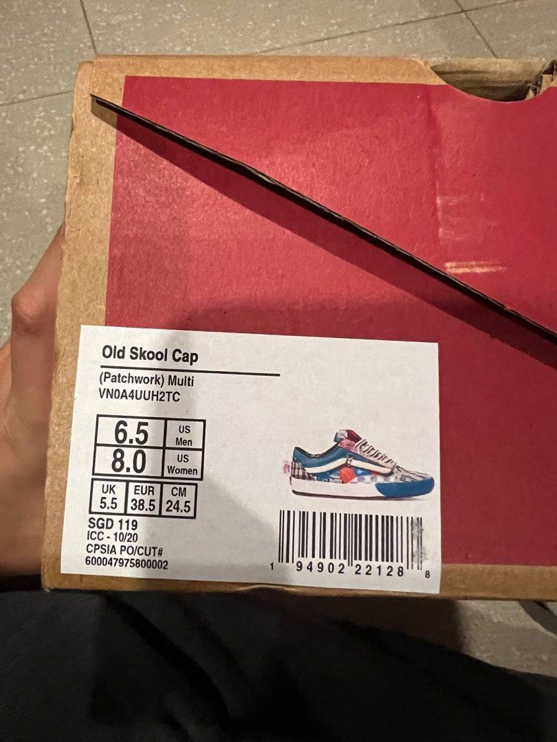 Vans Old Skool Cap Patchwork (Multi) (Category: Sneakers) located in Singapore. Submitted by maomaoooo (Listing ID 1252484295, Image 5). Description: VN0A4UUH2TC size EUR 38.5 24.5 cm men US 6.5 women US 8.0 UK 5.5 .