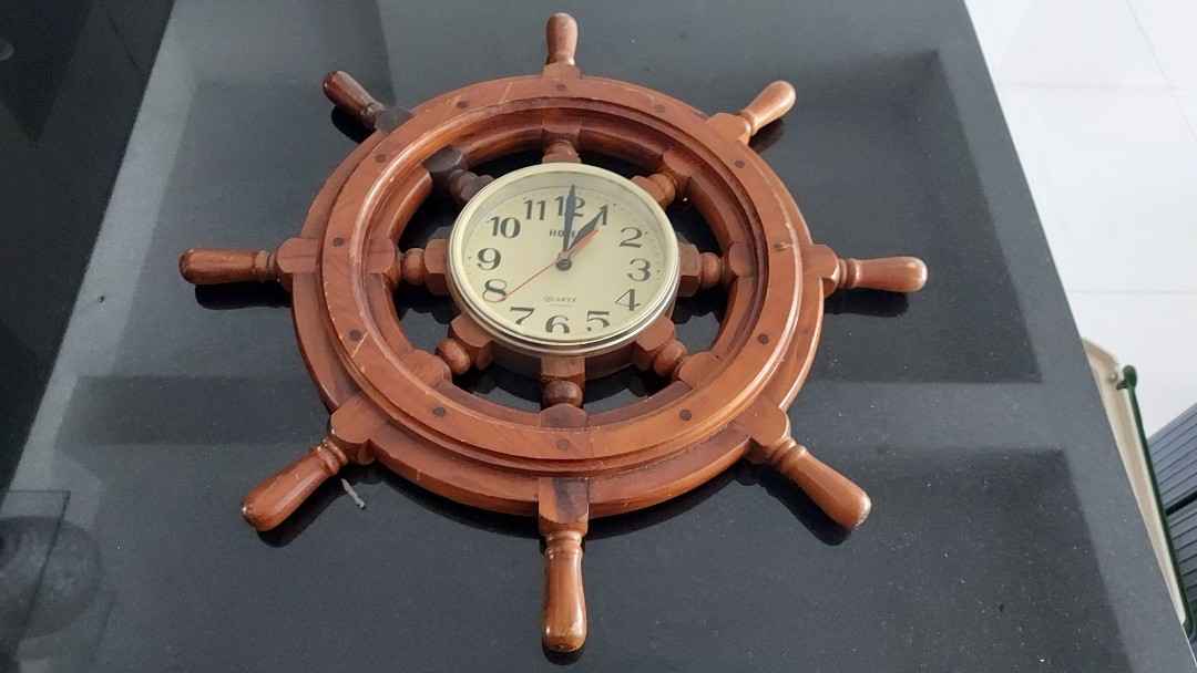 Vintage Clock Ship Wheel, Furniture & Home Living, Home Decor, Clocks on  Carousell