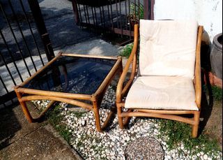 Vintage rotan / rattan chair & table / kerusi & meja