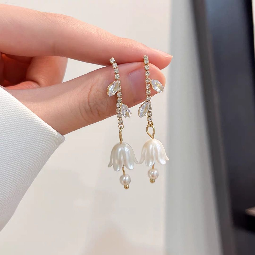 White online drop earrings