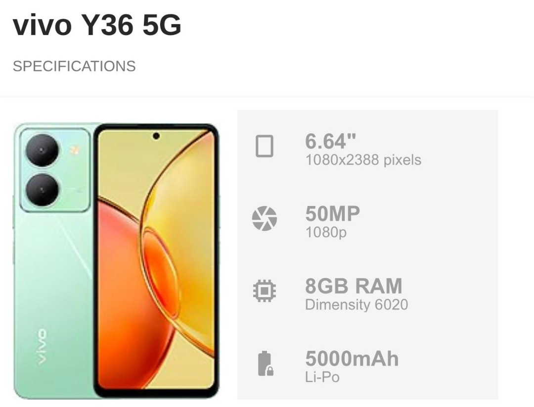 vivo Y36 - Full phone specifications
