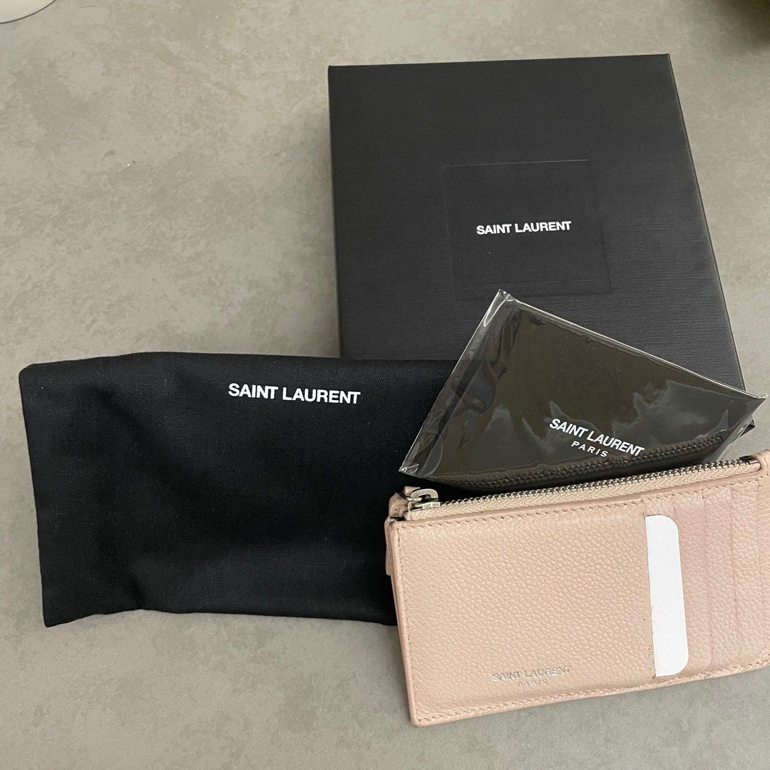 Saint Laurent Sage Green Leather Monogram Fragments Card Holder