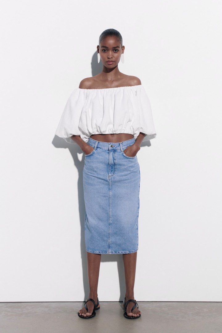 Midi jean skirt top zara