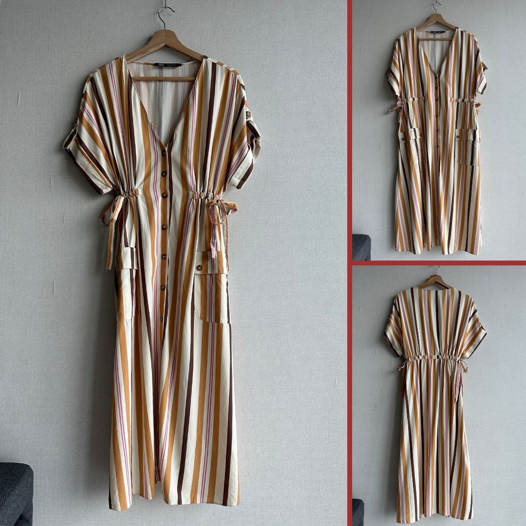 Zara striped 2025 dress with pockets