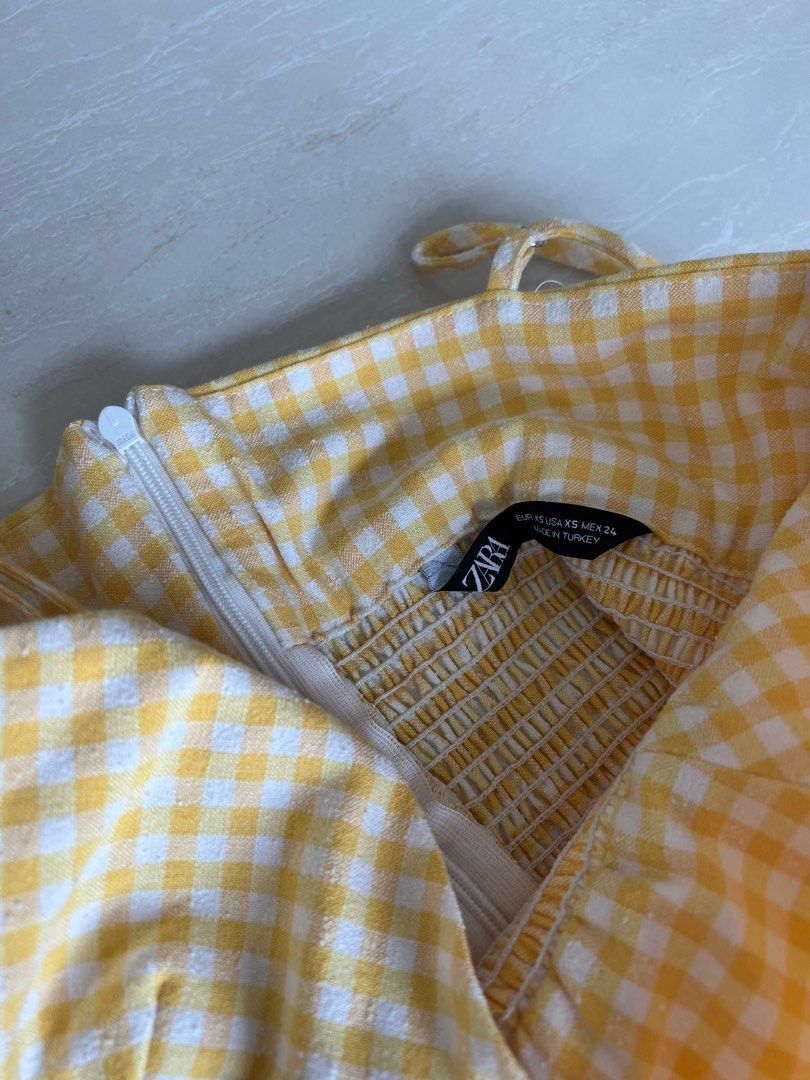 Zara Yellow Checkered Maxi Dress, Women's Fashion, Dresses Sets