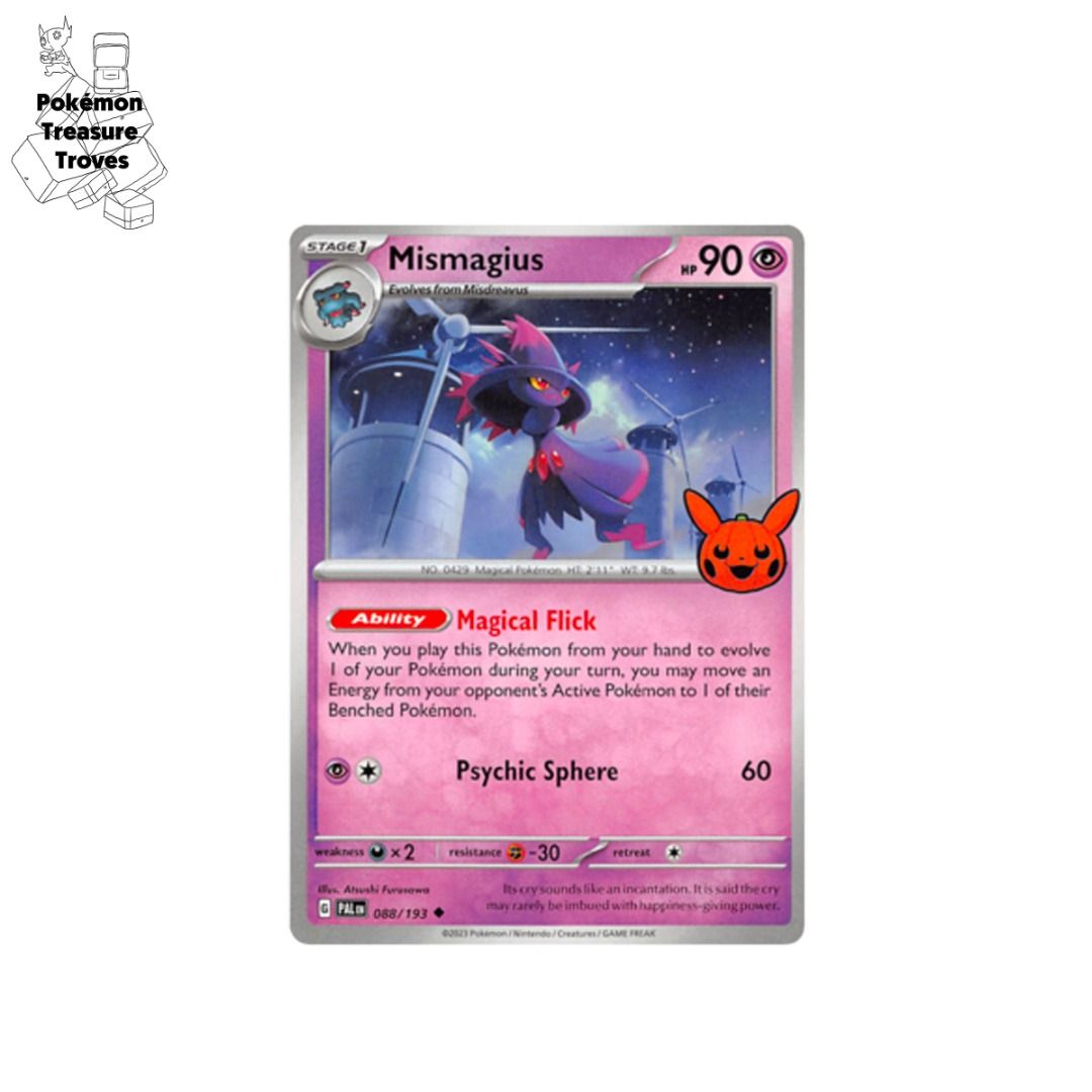 0.50] Pokemon Paldea Evolved Mismagius Halloween Stamp Card, Hobbies &  Toys, Toys & Games on Carousell