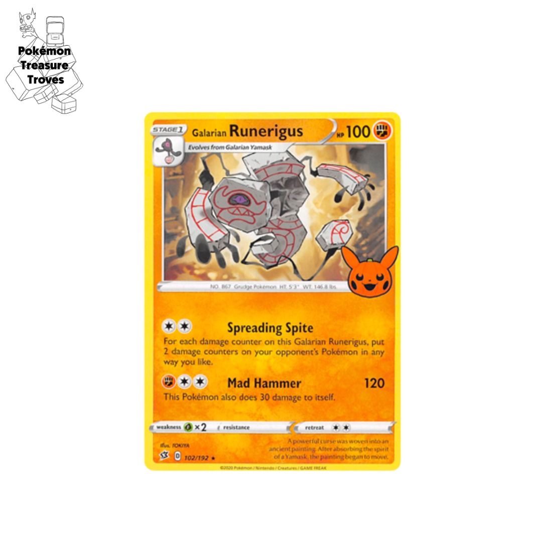 0.50] Pokemon Rebel Clash Galarian Runerigus Halloween Stamp Card, Hobbies  & Toys, Toys & Games on Carousell