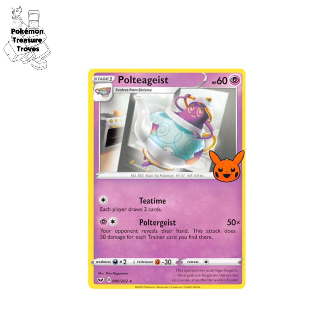 0.50] Pokemon Sword & Shield Polteageist Halloween Stamp Card, Hobbies &  Toys, Toys & Games on Carousell