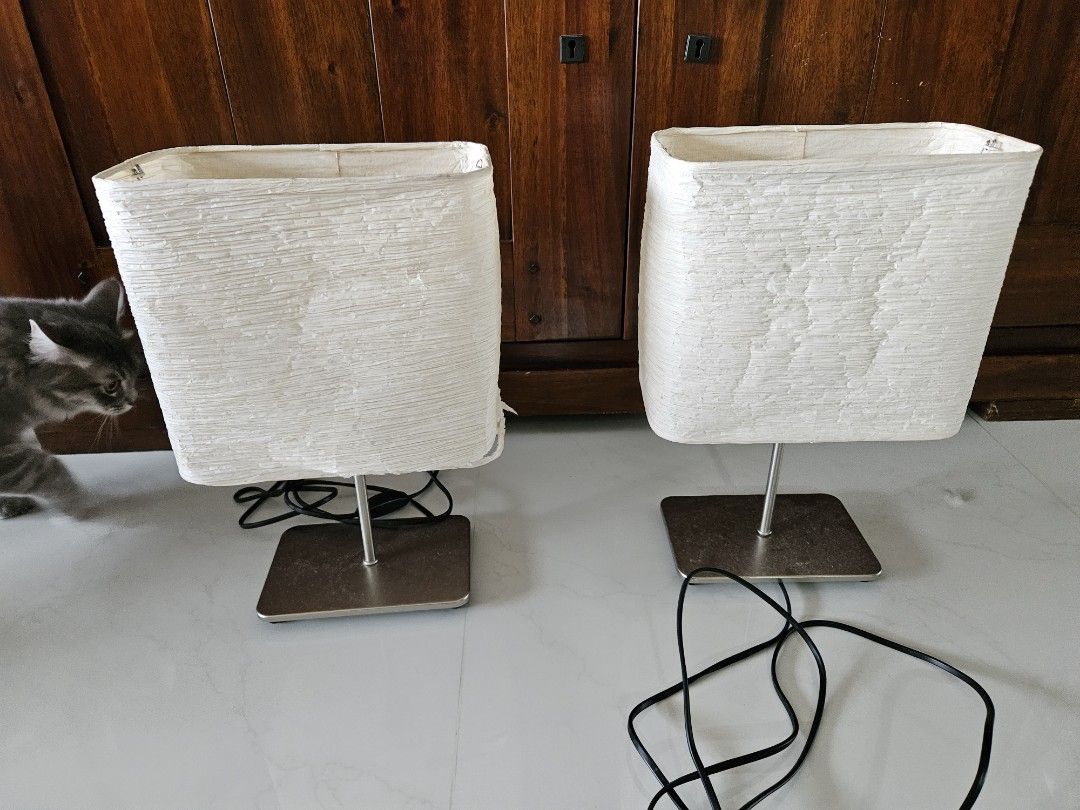 3 Ikea paper lamps: 1 Floor Lamp and 2 bedside table lamps, Furniture ...