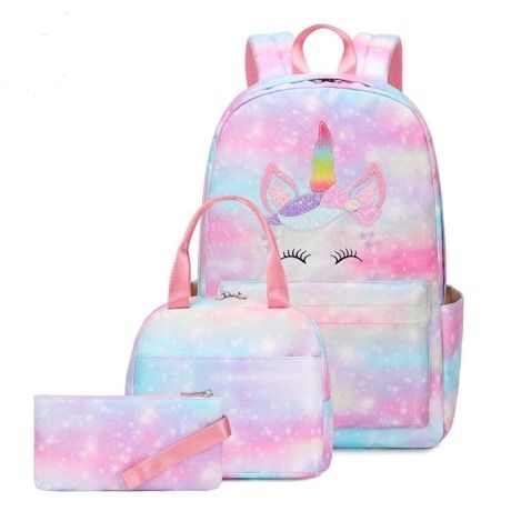 3 Pcs Unicorn Pattern School Bag Set For Primary School Girls