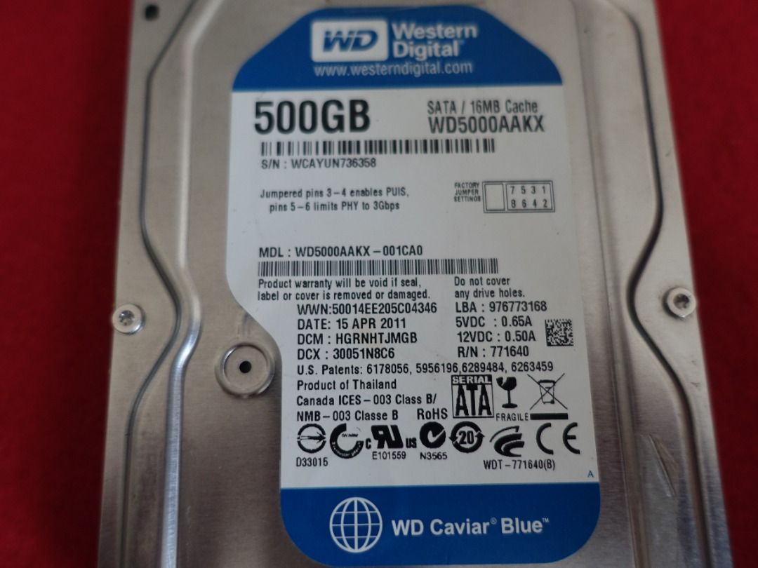 500GB 3.5吋電腦硬盤硬碟（正常使用中、沒有保養）Western Digital 3.5