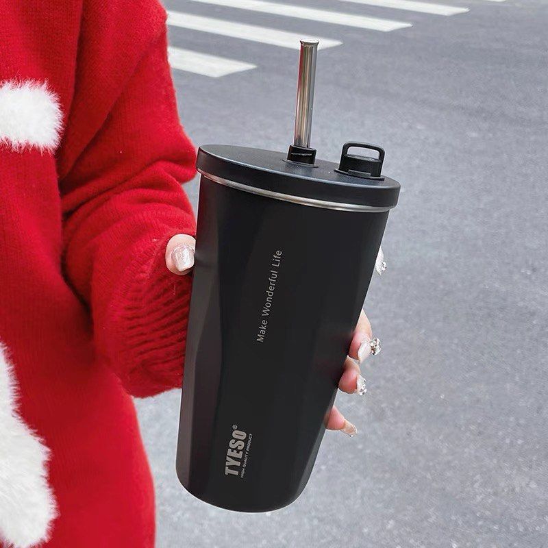 600ml Tyeso Straw Cup 304 Stainless Steel Thermal Tumbler Mug with Lid ...