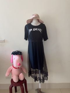 哇塞小姐黑色異材質網紗洋裝