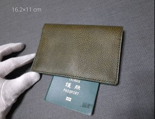 草綠 護照夾 旅行夾 牛皮 手工 荔枝皮