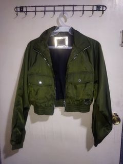 Army Green Crop Bomber Jacket