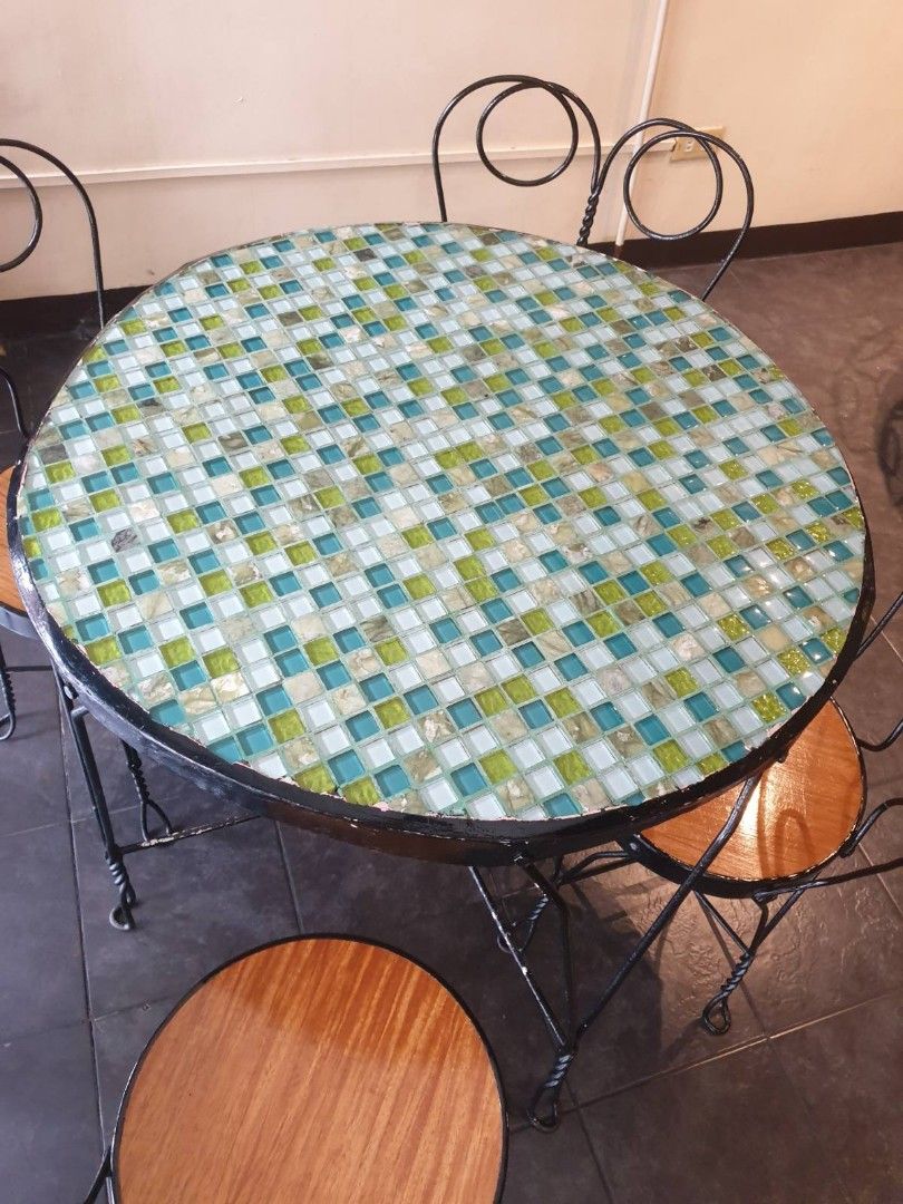 Batibot table (with mosaic tiles countertop) and 4 batibot chairs ...