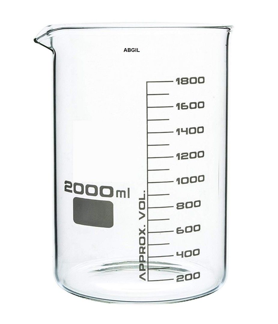 Beaker 2000ml ( Glass Type ) (Up to 30% OFF) (Category: Medical Supplies & Tools) located in Manila. Submitted by jessaljamm78141 (Listing ID 1255778047, Image 1). Description: -Height: 18 cm. Diameter: 13 cm -Marked to fill 200-1800 ml (2 liters capacity) in 200 ml increments -Marked to empty 0-1600 ml in 200 ml increments -Markings are accurate to +/-10%.