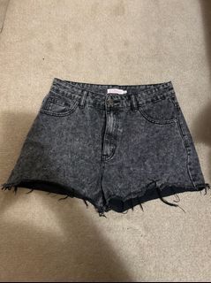 Black & grey ripped denim shorts