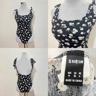 Black floral one piece sleeveless top