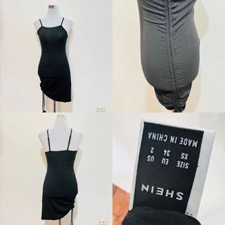 Black knit casual mini drawstring dress