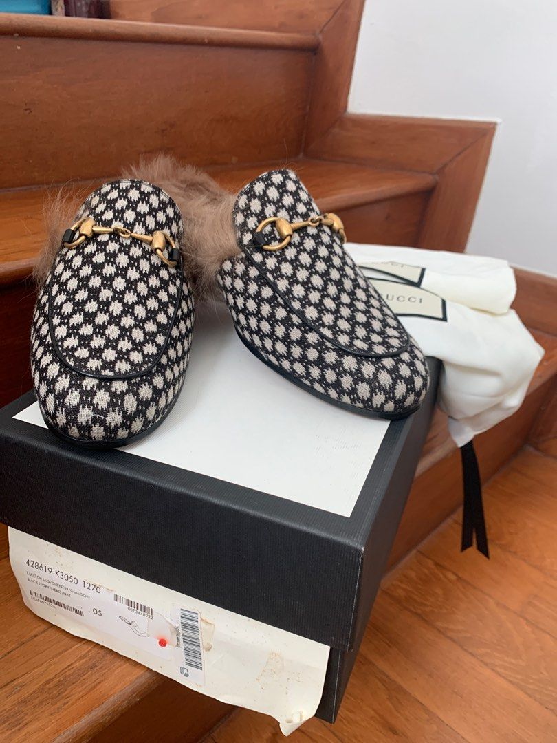 BNIB Gucci Houndstooth Princetown Loafers Unisex Luxury