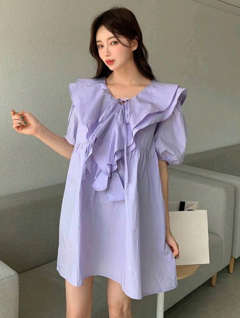 Purple ruffle clearance sleeve dress