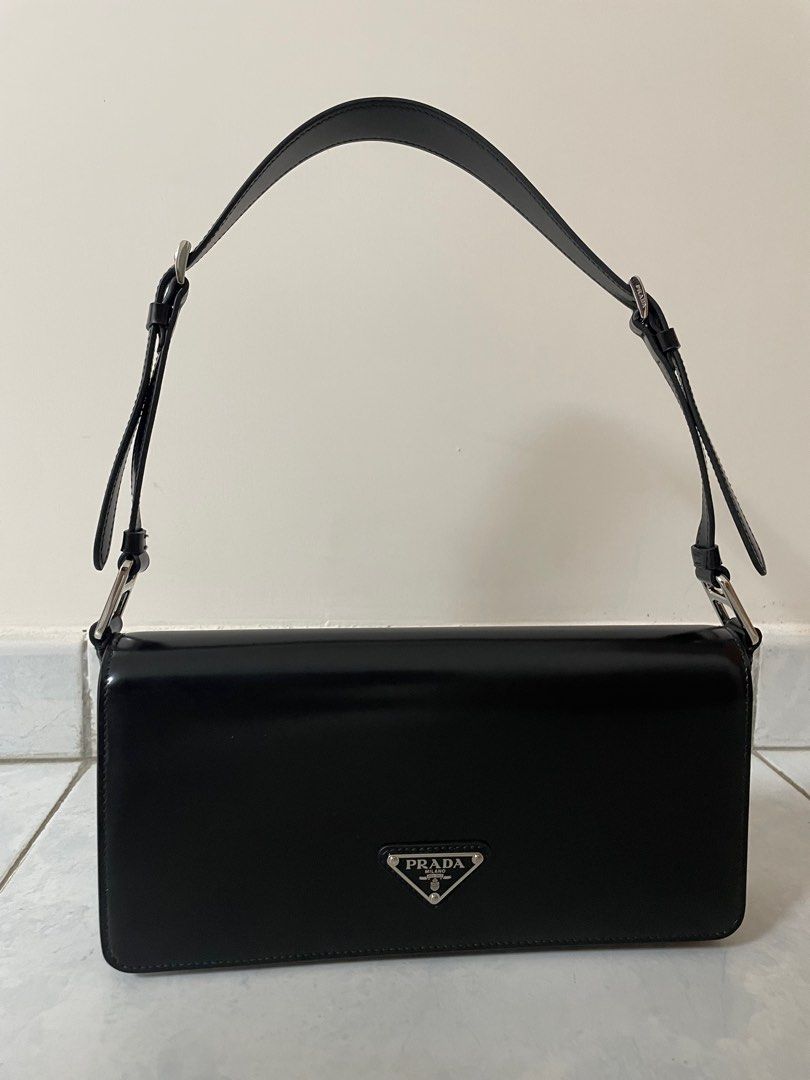 Black Brushed Leather Prada Femme Bag