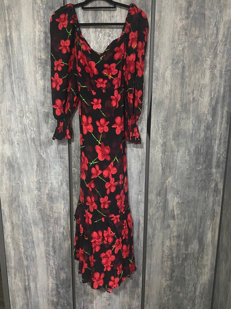 Red floral casual dress top