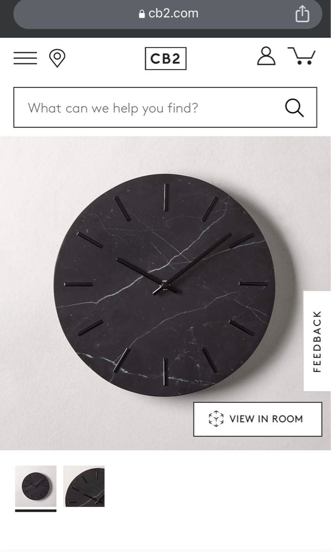 CB2 Carlo Black Marble Wall Clock, Furniture & Home Living, Home Decor