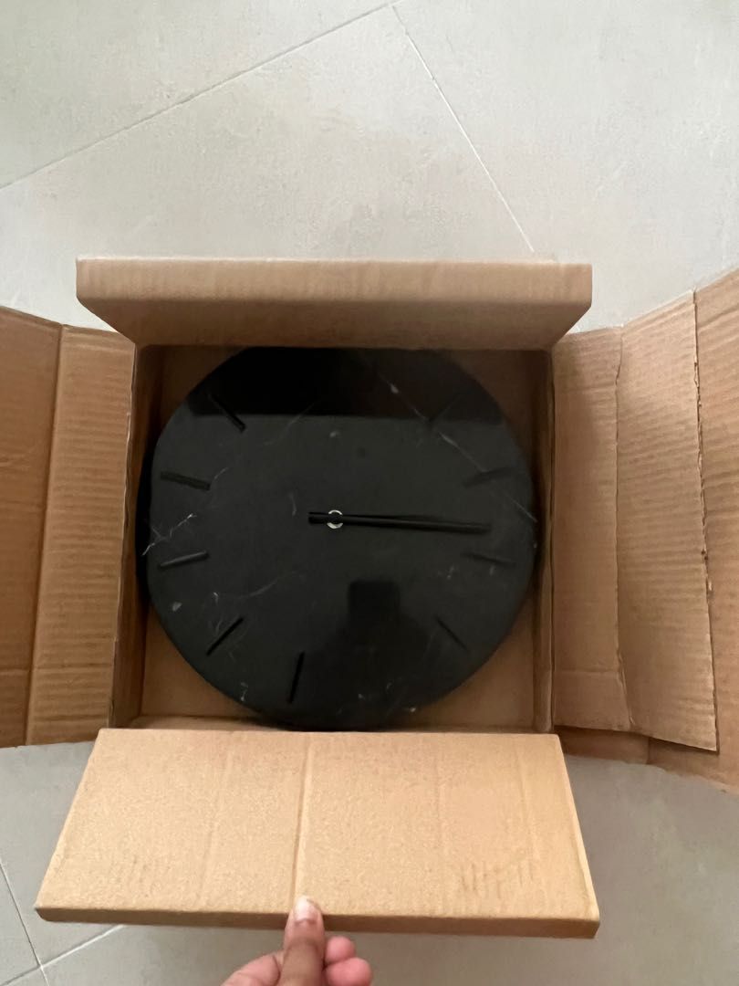 CB2 Carlo Black Marble Wall Clock, Furniture & Home Living, Home Decor