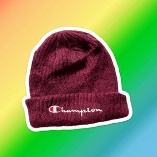 Champion Mens Iconic Logo Embroidered Ribbed Beanie Maroon Hat Cap