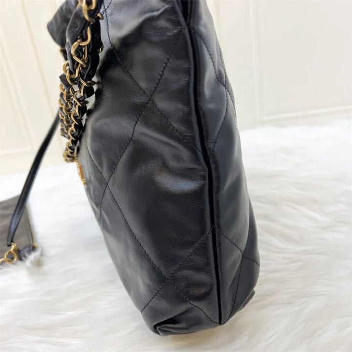 Chanel 22 Small Hobo Bag in Black Shiny Calfskin and AGHW