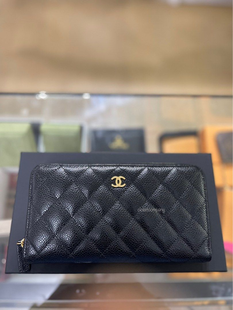 Chanel Classic Long Zipped Wallet Black Caviar Leather & Gold