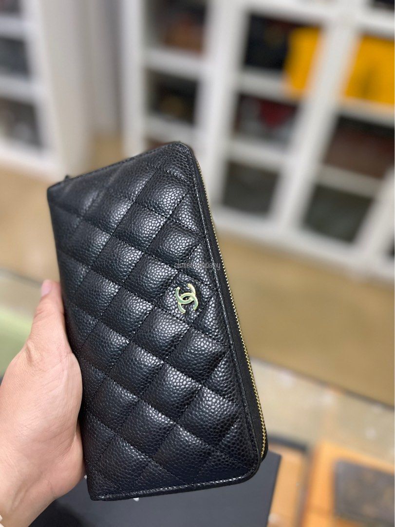 Chanel Classic Long Zipped Wallet Black Caviar Leather & Gold Hardware ( Microchip), Luxury, Bags & Wallets on Carousell