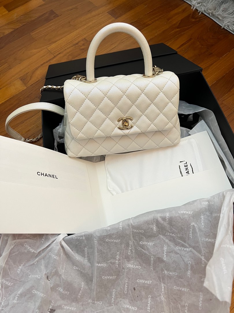 Chanel coco handle iridescent white small, Luxury, Bags & Wallets on  Carousell