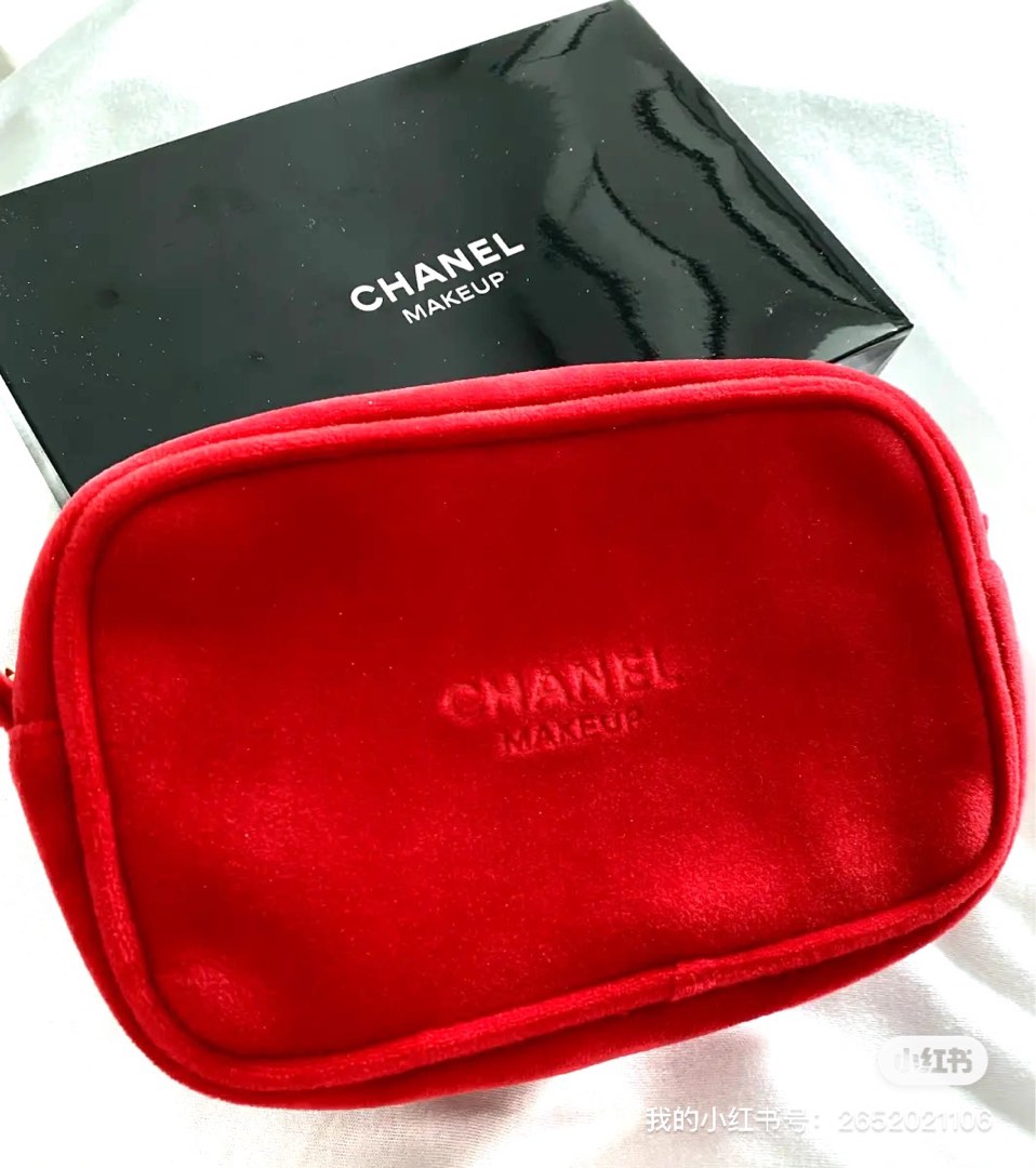 Chanel Beauty Red Velvet Cosmetic Bag Makeup Pouch VIP Gift