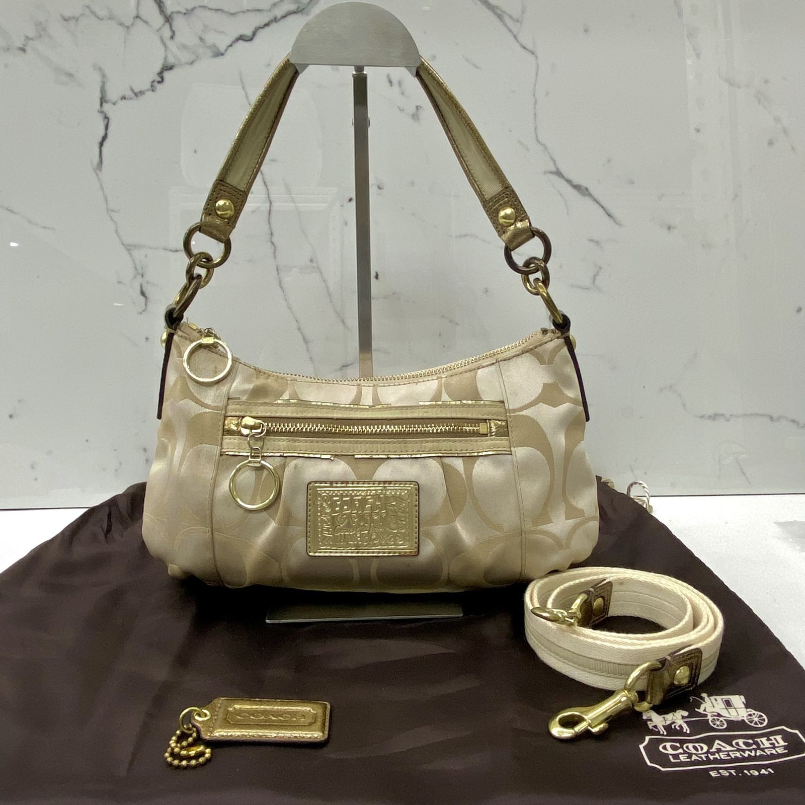 COACH 15317 BEIGE CANVAS 2WAY SHOULDER BAG 237029692 WE, Luxury 