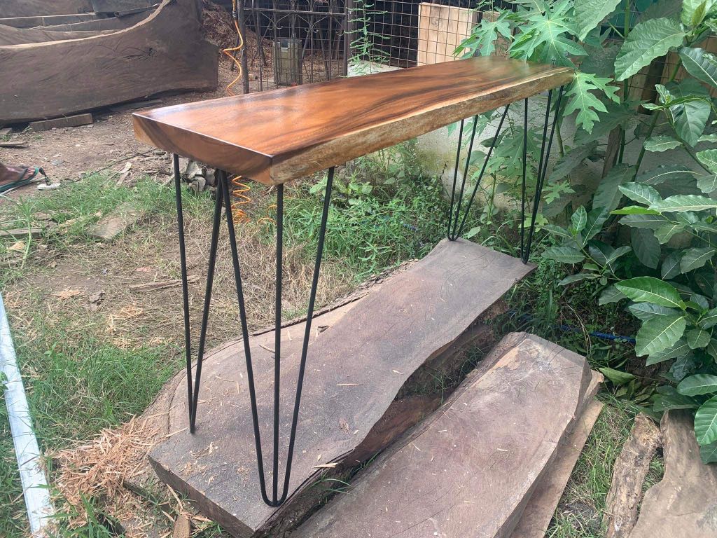 Console Table, TV Console Acacia Solid Wood in Hairpin Legs, Furniture