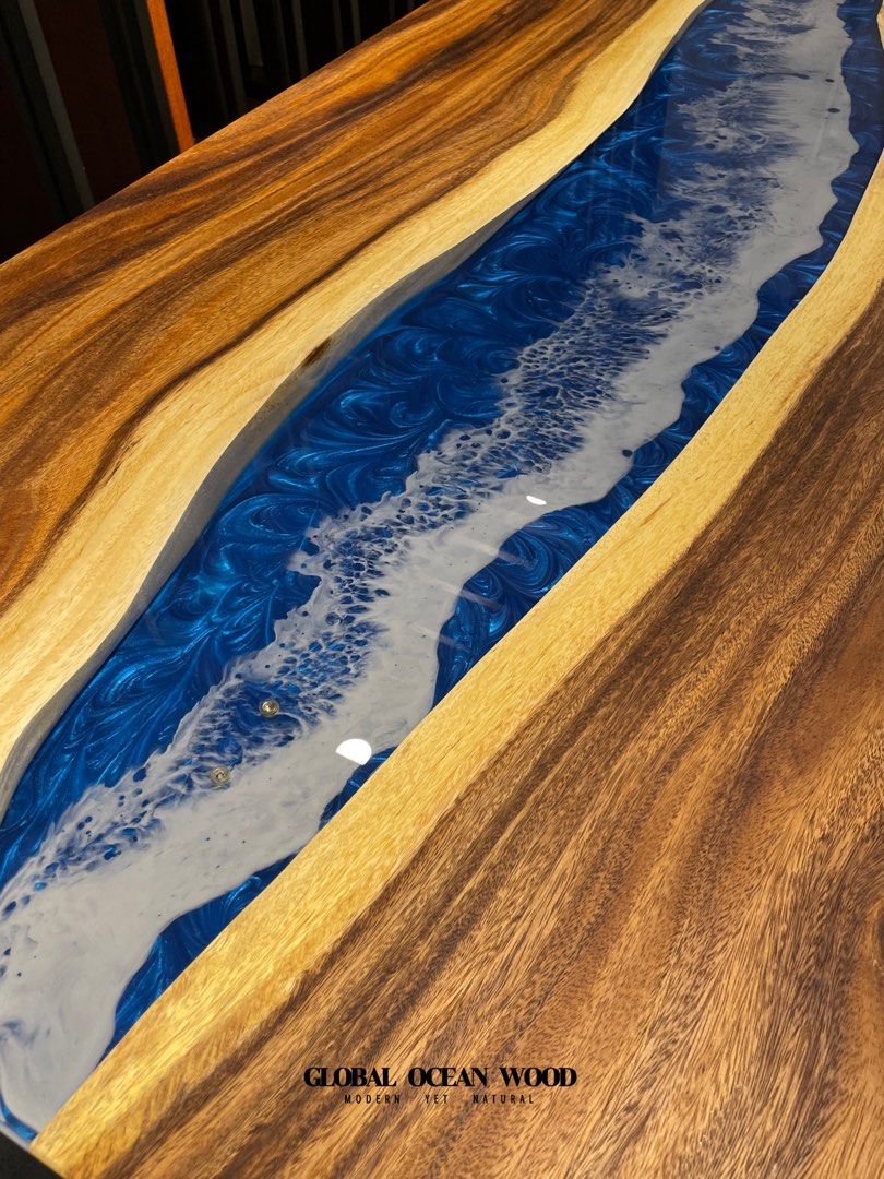 Custom Made OCEAN&WAVE Epoxy Resin Solid Wood Dining/ Coffee Table ...