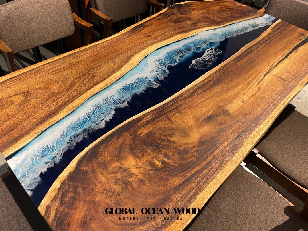 Custom Made OCEAN&WAVE Epoxy Resin Solid Wood Dining/ Coffee Table ...